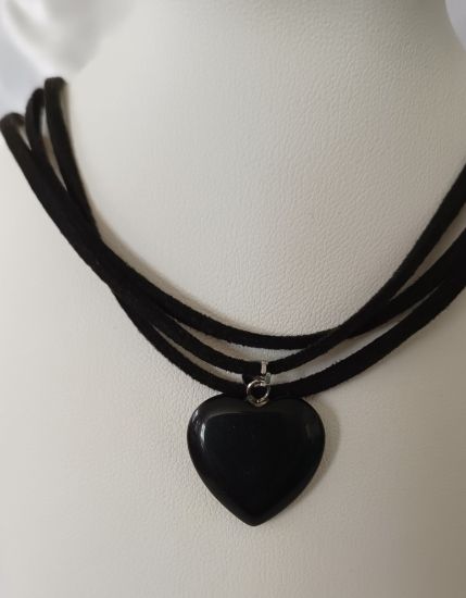 COLLAR CORAZON OBSIDIANA NEGRA