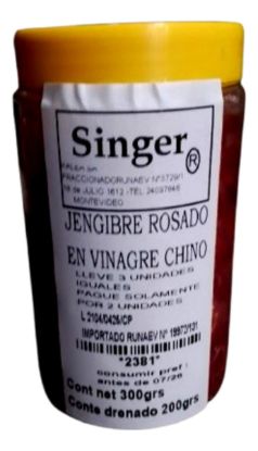 Imagen de Jengibre rosado en vinagre peso neto  300 gr , drenado 200 gr