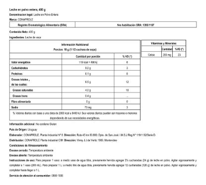 Imagen de Leche en polvo entera conaprole 400 gr