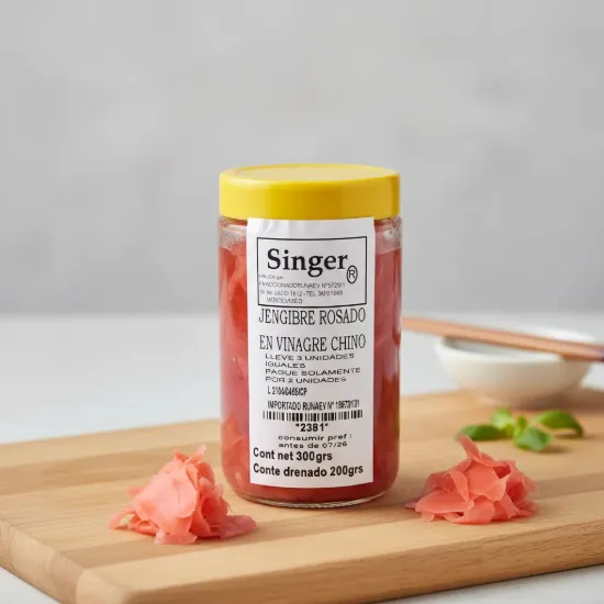 Imagen de Jengibre rosado en vinagre peso neto  300 gr , drenado 200 gr