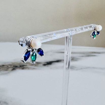Imagen de Caravanas Doble Uso en Plata 925 con Perlas y Cuarzo Rosa